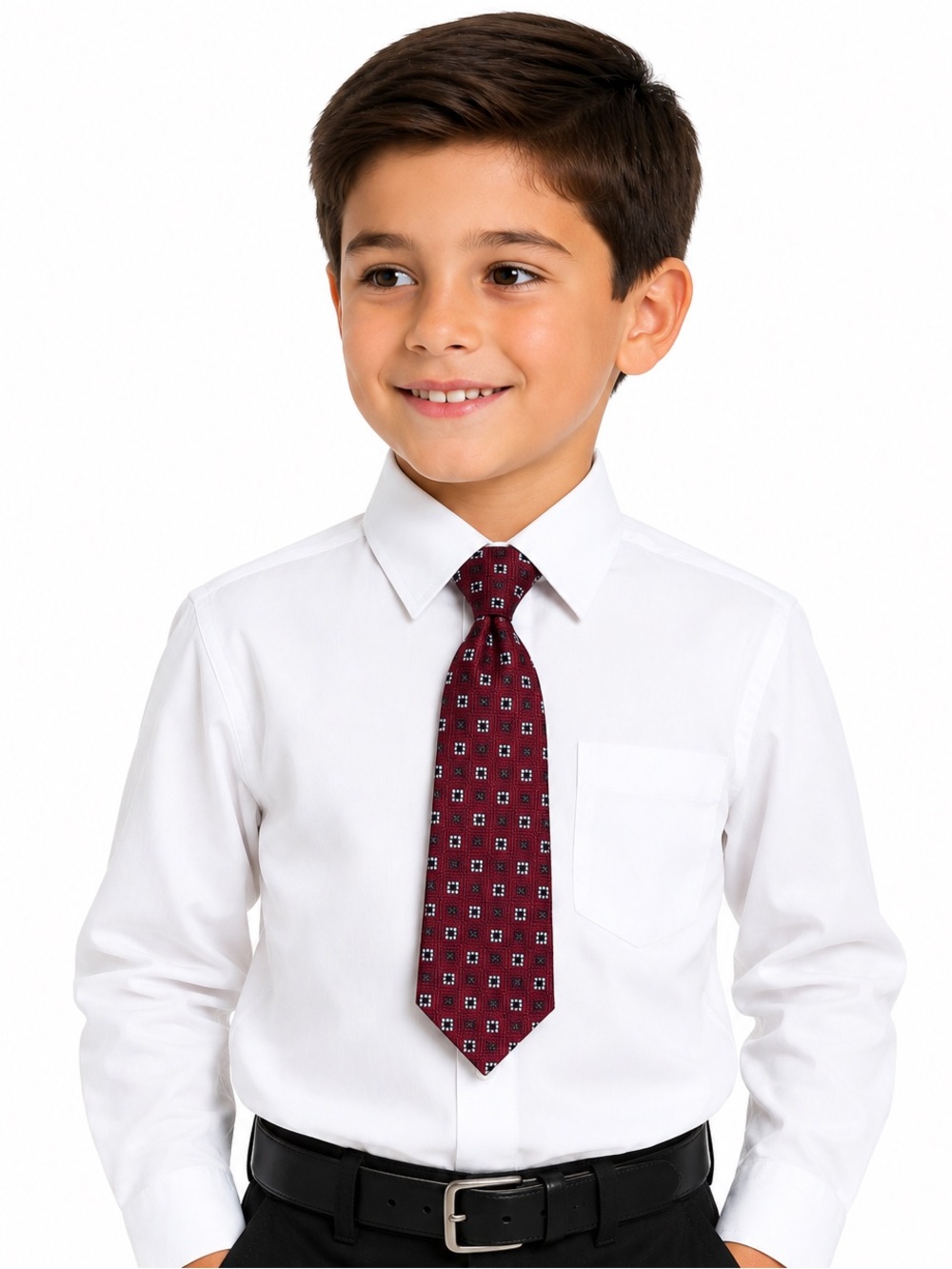 Boys Burgundy Geometric Pre-Tied Adjustable Necktie